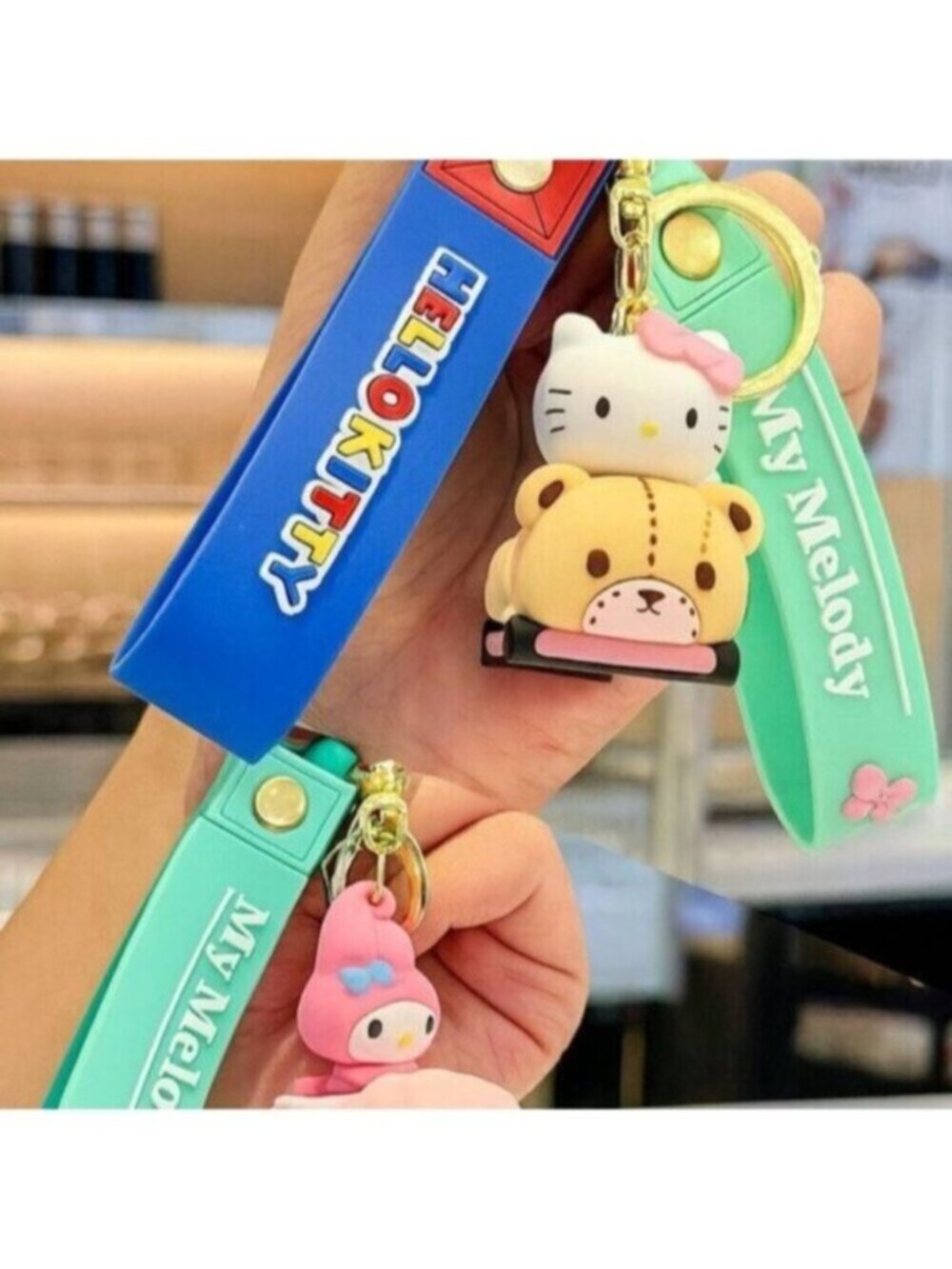 Hello Kitty & My Melody Cars Keychain Gold-Tone Charm Wristlet 2 Pcs
